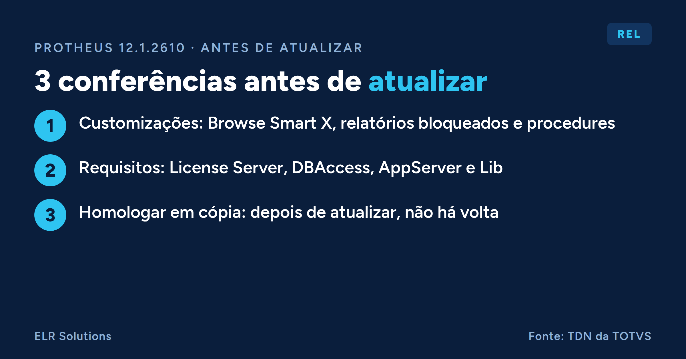 Protheus 12.1.2610: o que conferir antes de atualizar